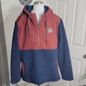Hurley  Two-toned  Sherpa Half Zip Pullover Drawstring Hoodie Maroon & Blue  L